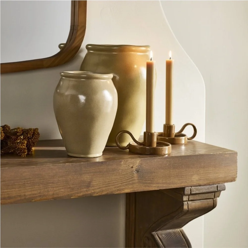 HEARTH & HAND NWT smooth ceramic urn vase vase -tan -10”